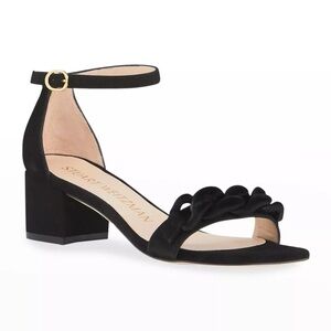 Stuart Weitzman Amelina Chain Suede Block Heel Sandals Black size 10